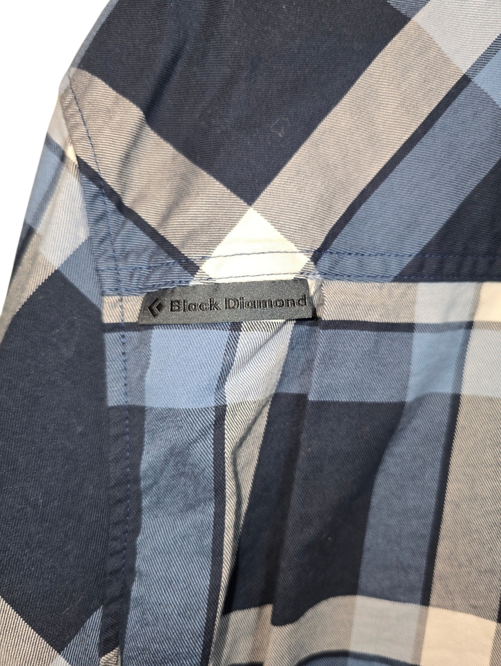 Black Diamond Plaid Button Down Shirt Organic Cotton Stretch Blue Size Medium - Picture 8 of 12